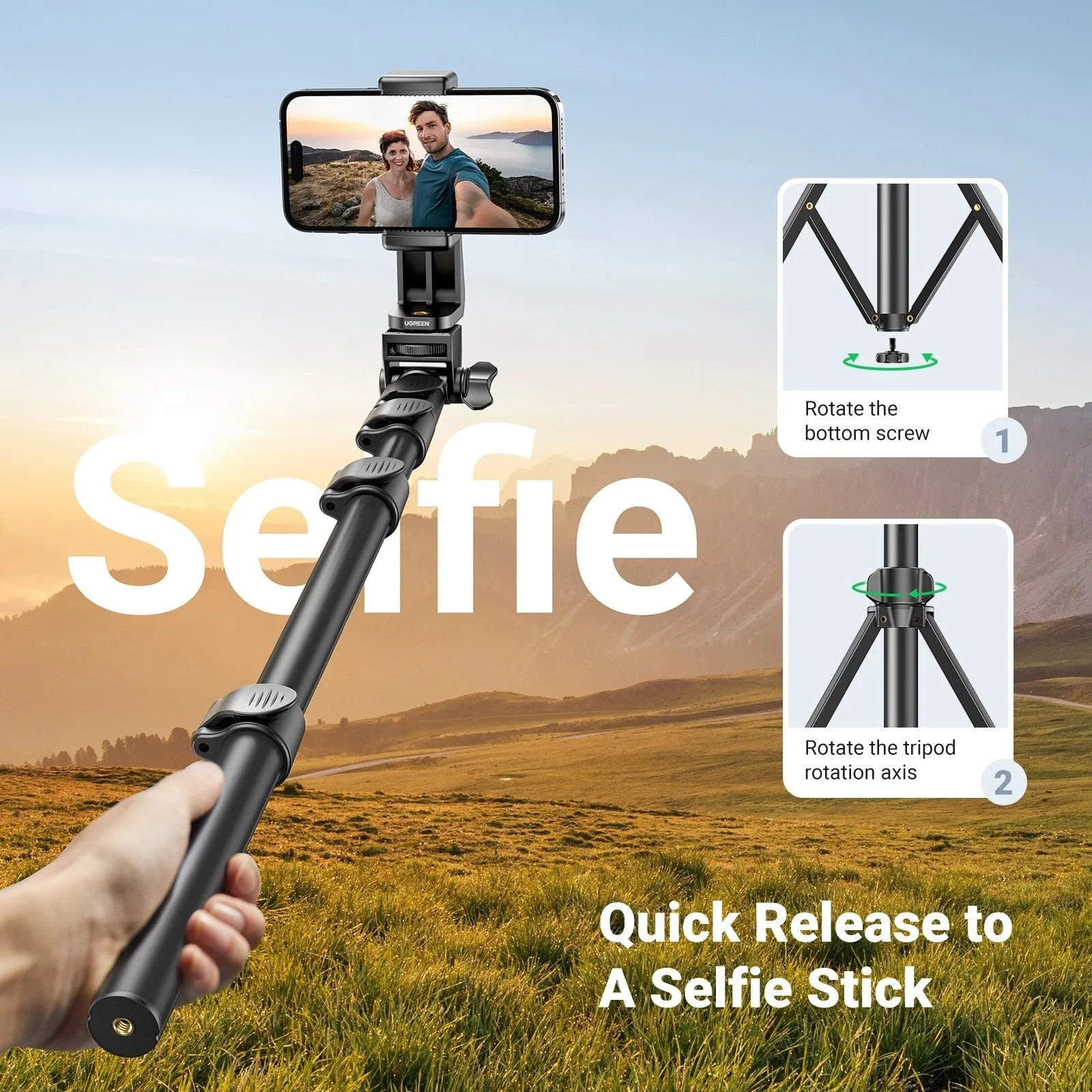 15609 Cell Phone Selfie Stick Tripod | 1.7m | With Bluetooth Remote