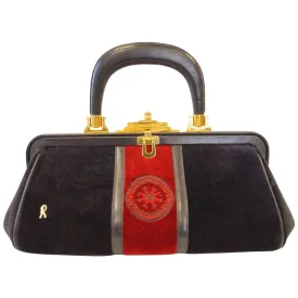 1970s Roberta di Camerino Velvet Black Red Gold Top Handle Purse
