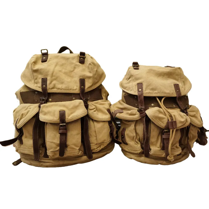 Army Green Canvas Travel Backpack for Men Canvas EDC Backpack Mens Canvas Hiking Backpack