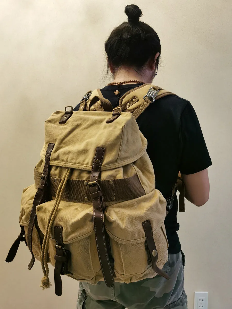 Army Green Canvas Travel Backpack for Men Canvas EDC Backpack Mens Canvas Hiking Backpack