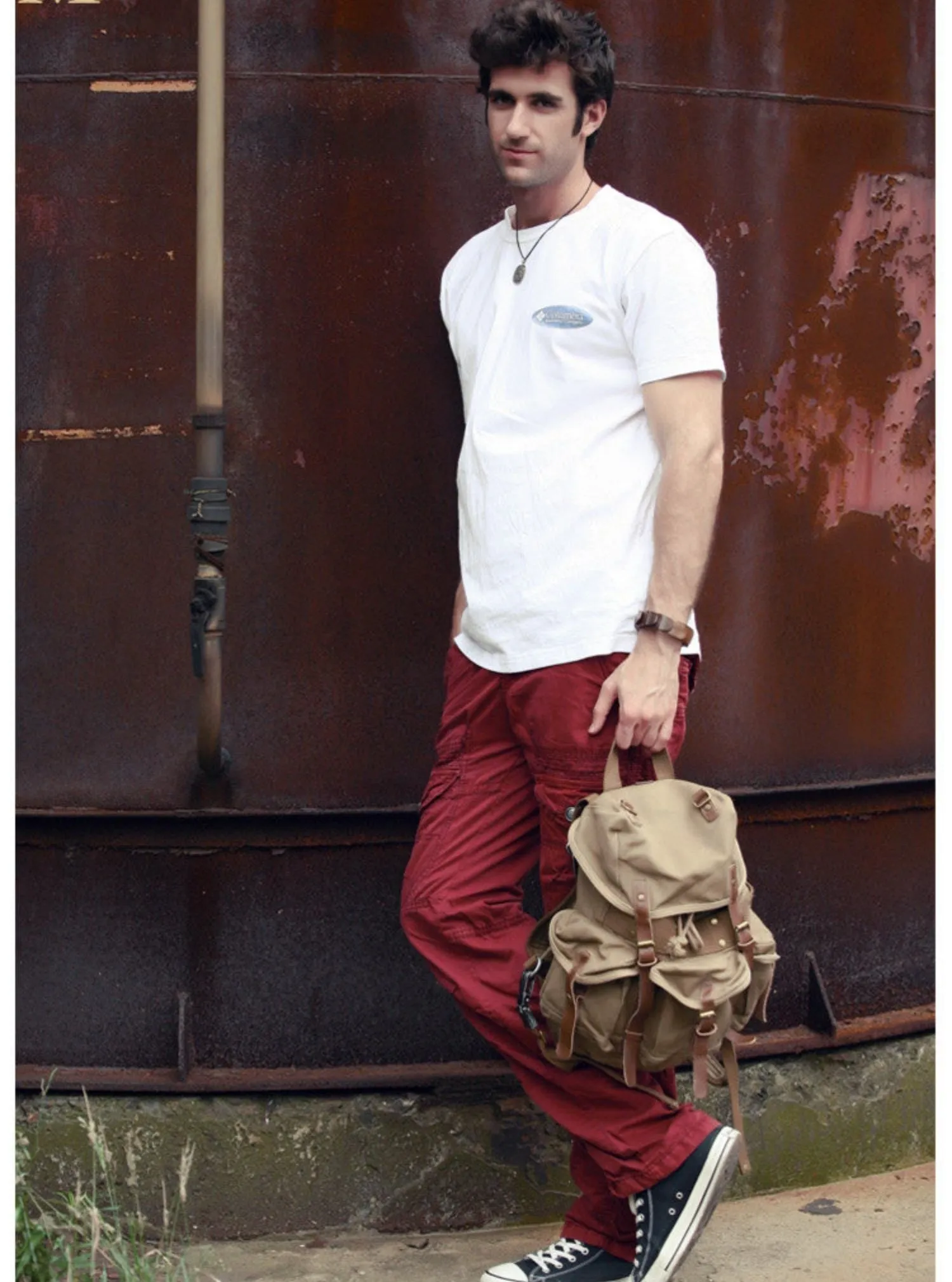 Army Green Canvas Travel Backpack for Men Canvas EDC Backpack Mens Canvas Hiking Backpack