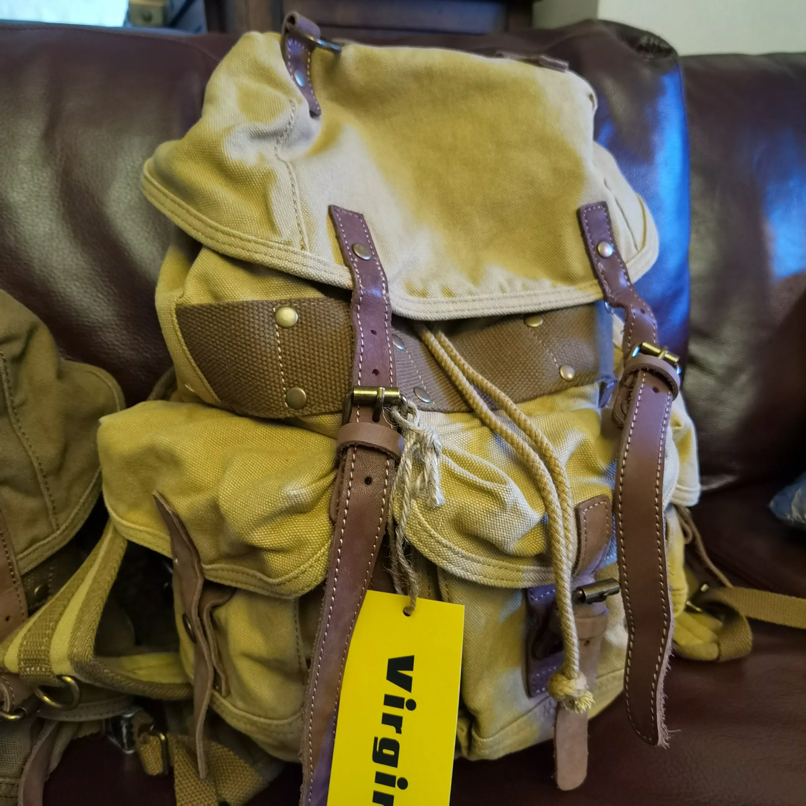 Army Green Canvas Travel Backpack for Men Canvas EDC Backpack Mens Canvas Hiking Backpack
