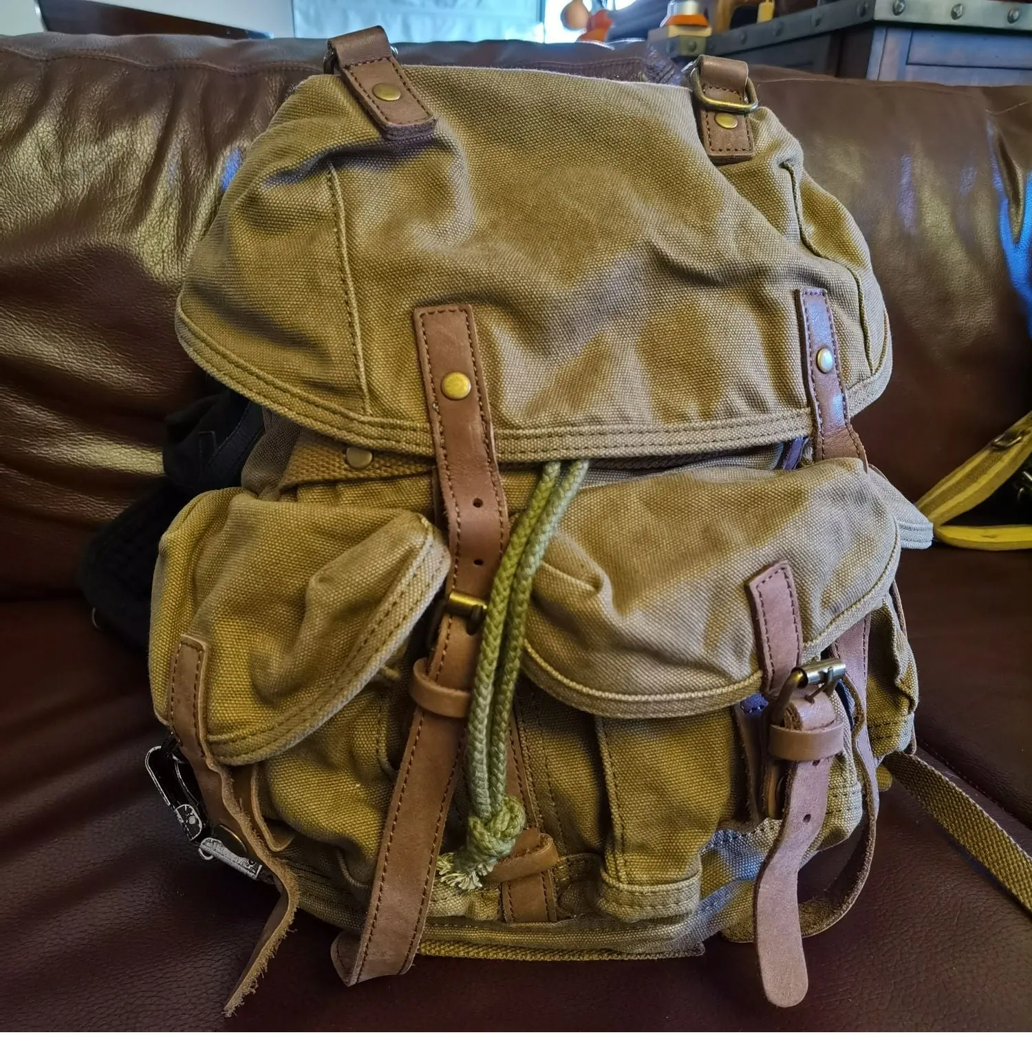 Army Green Canvas Travel Backpack for Men Canvas EDC Backpack Mens Canvas Hiking Backpack