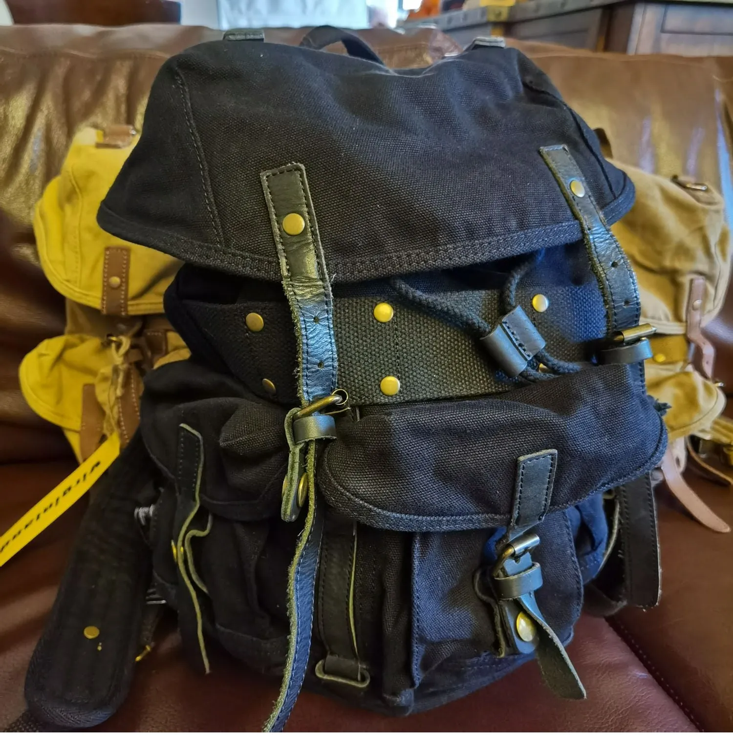 Army Green Canvas Travel Backpack for Men Canvas EDC Backpack Mens Canvas Hiking Backpack