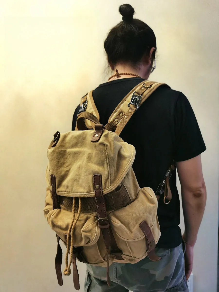 Army Green Canvas Travel Backpack for Men Canvas EDC Backpack Mens Canvas Hiking Backpack