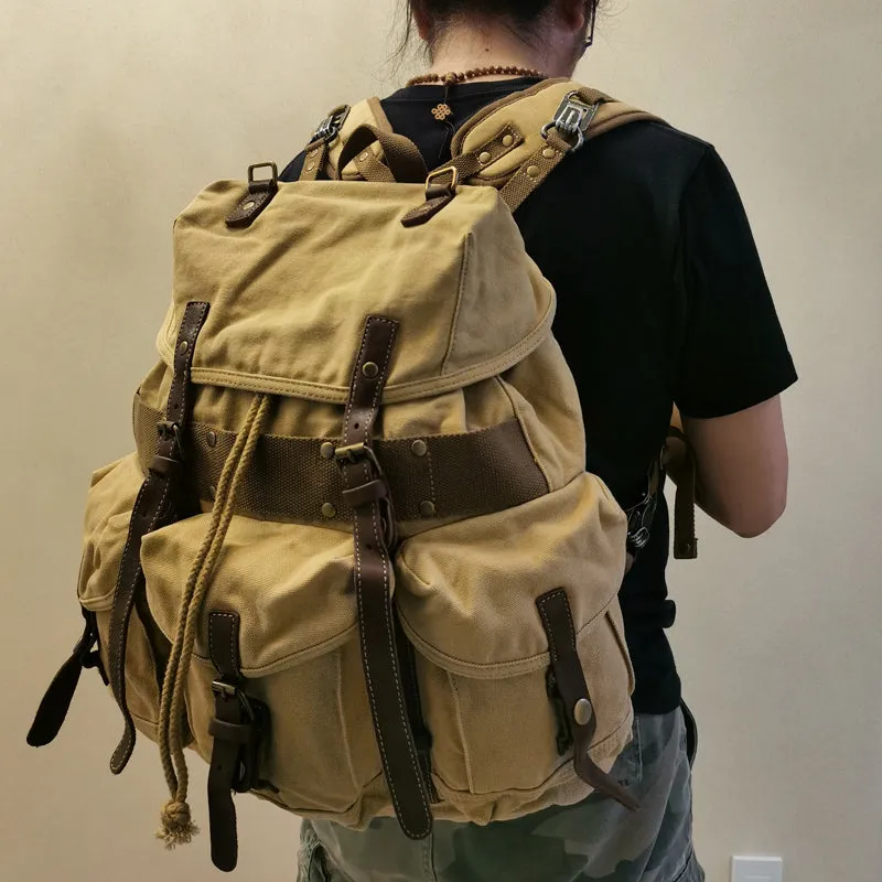 Army Green Canvas Travel Backpack for Men Canvas EDC Backpack Mens Canvas Hiking Backpack