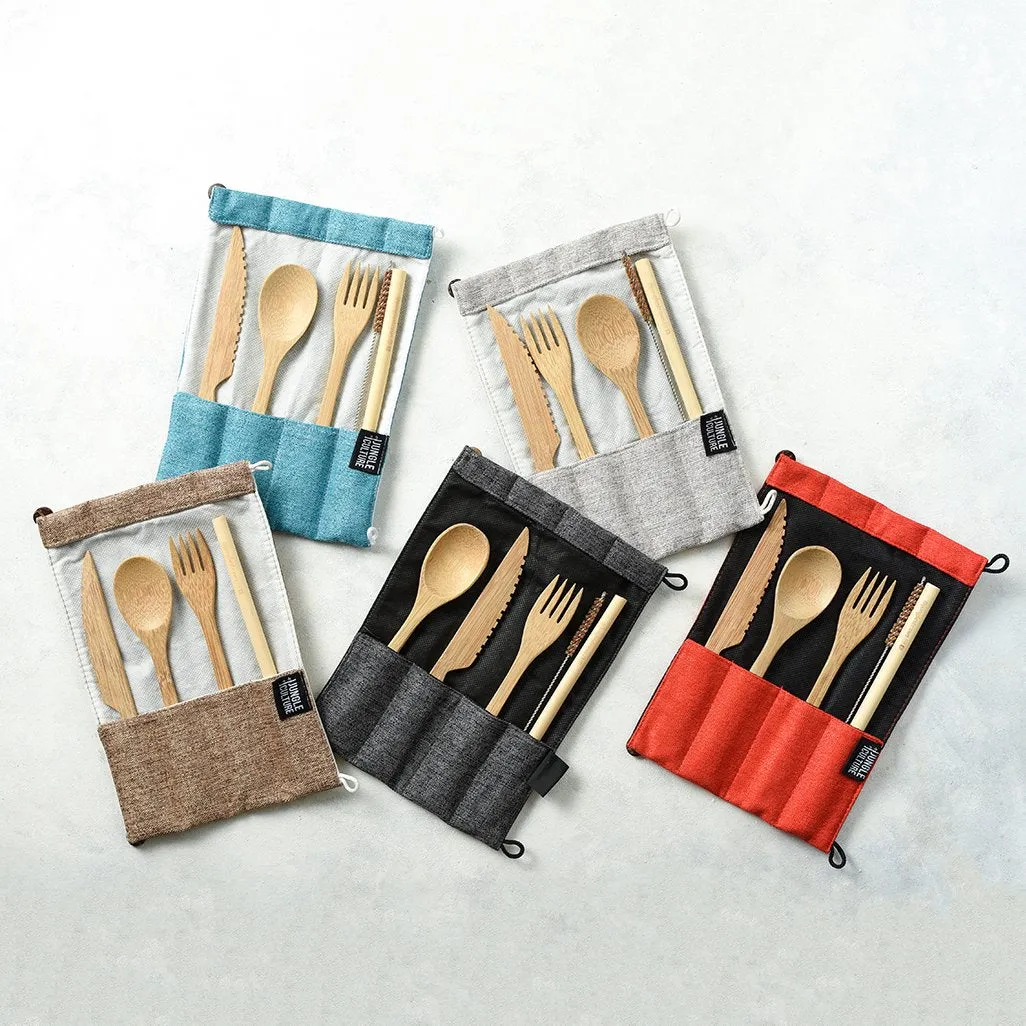 Bamboo Cutlery Set in Dark Grey