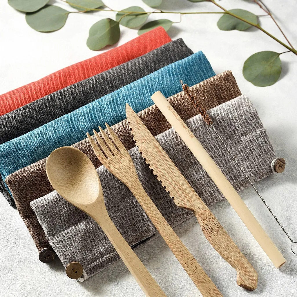 Bamboo Cutlery Set in Dark Grey