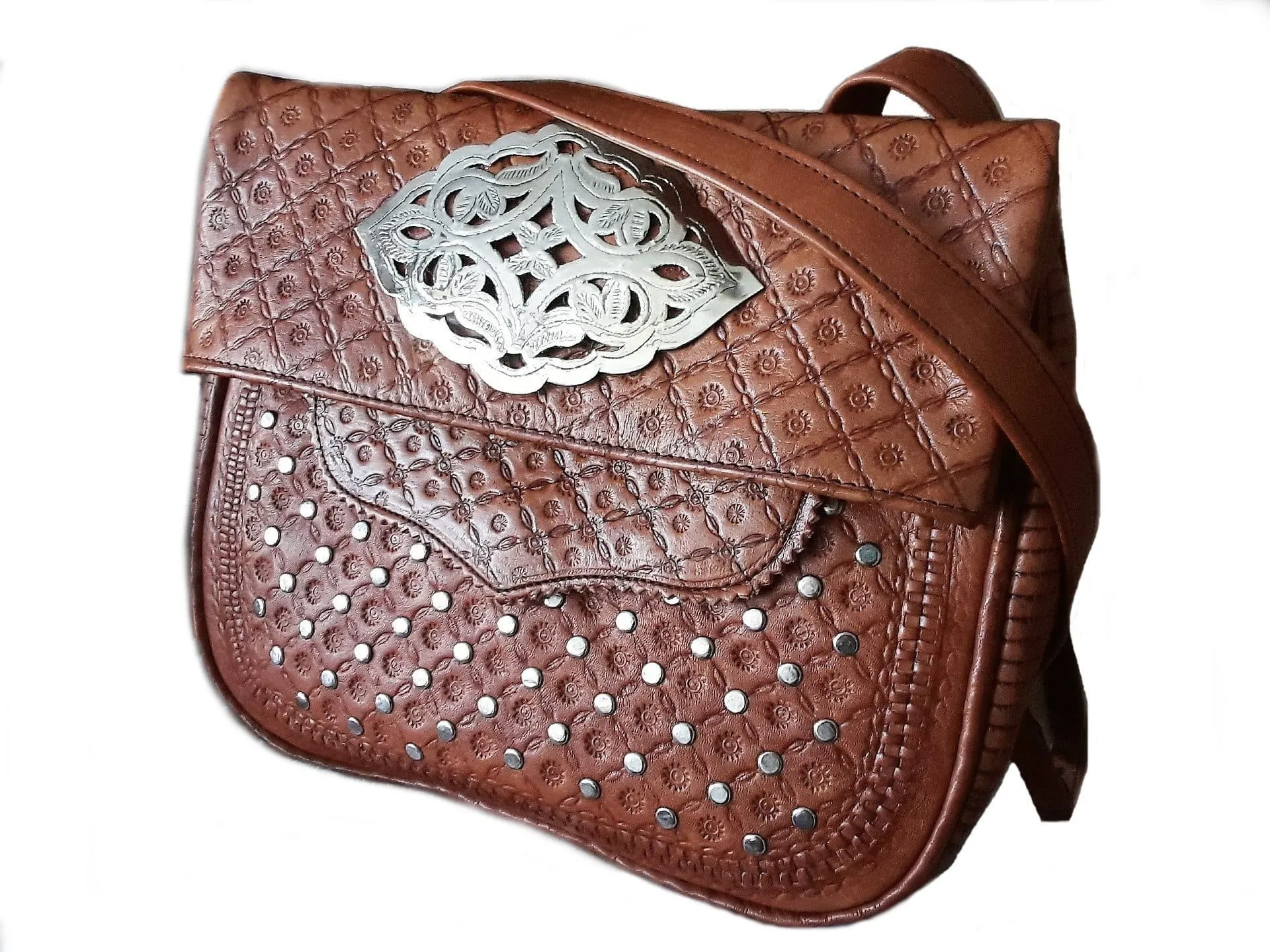Berber Girl Leather Bag - Médaillon - Brown Caramel