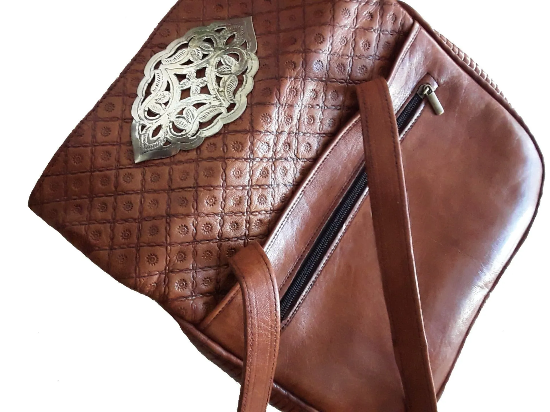 Berber Girl Leather Bag - Médaillon - Brown Caramel