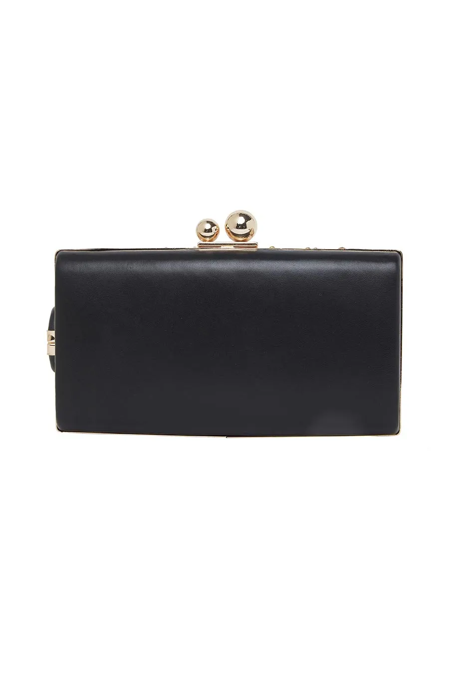 Black Embroidered Leather Clutch