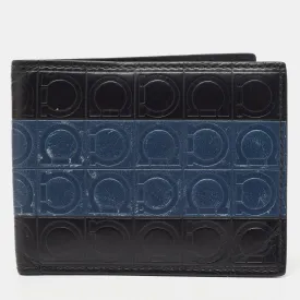 Black/Blue Logo Embossed Leather Bifold Wallet