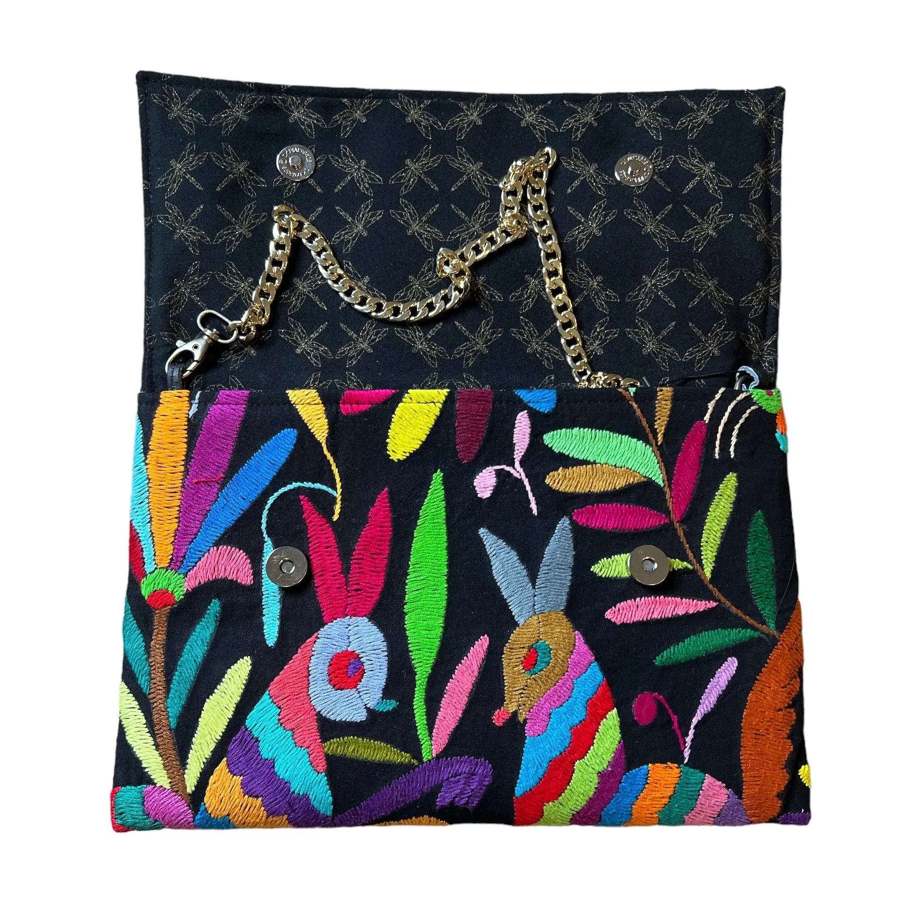 Black/Multi Otomi Clutch (Birds)