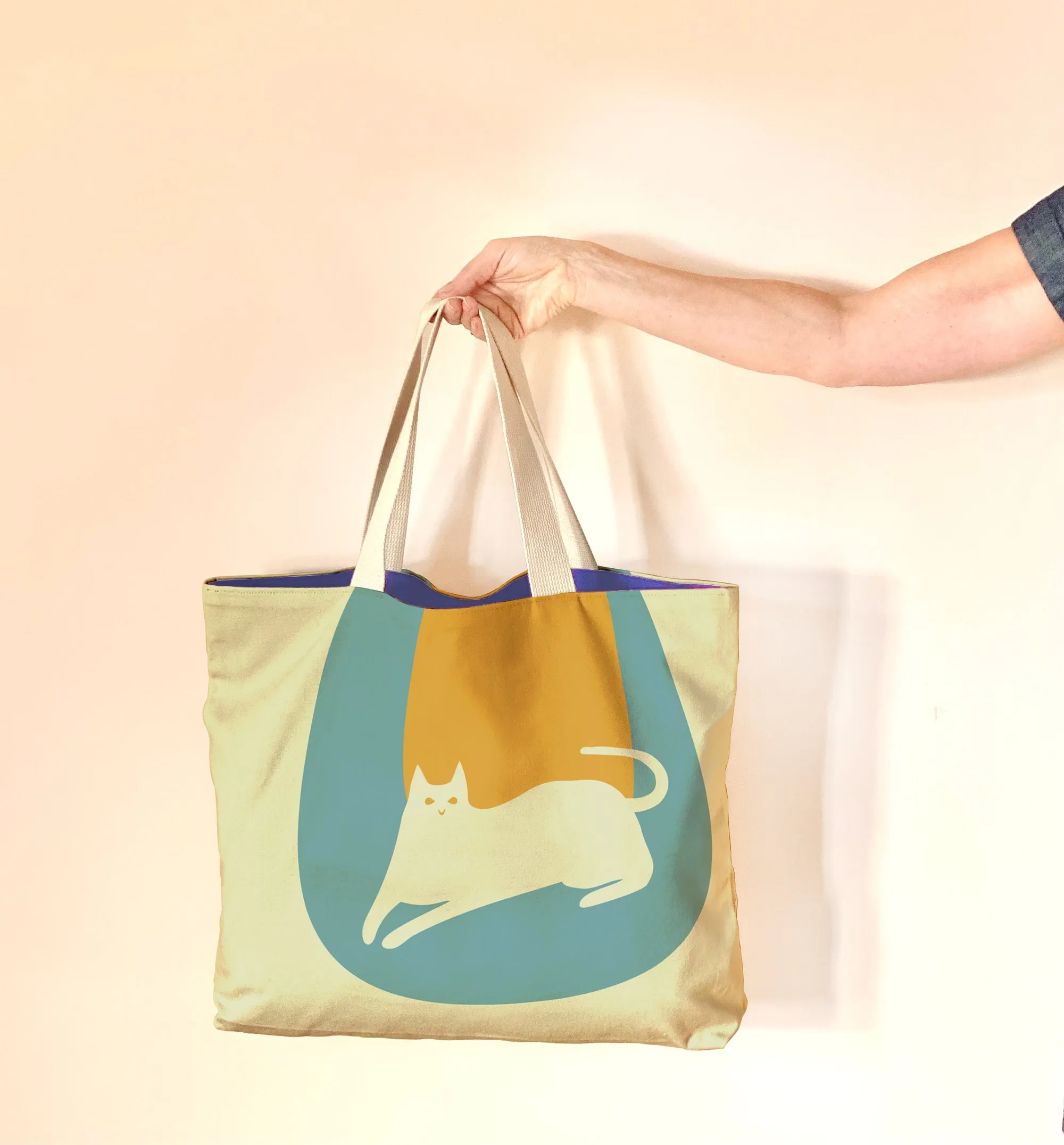 Blue Cat Oversized Canvas Bag