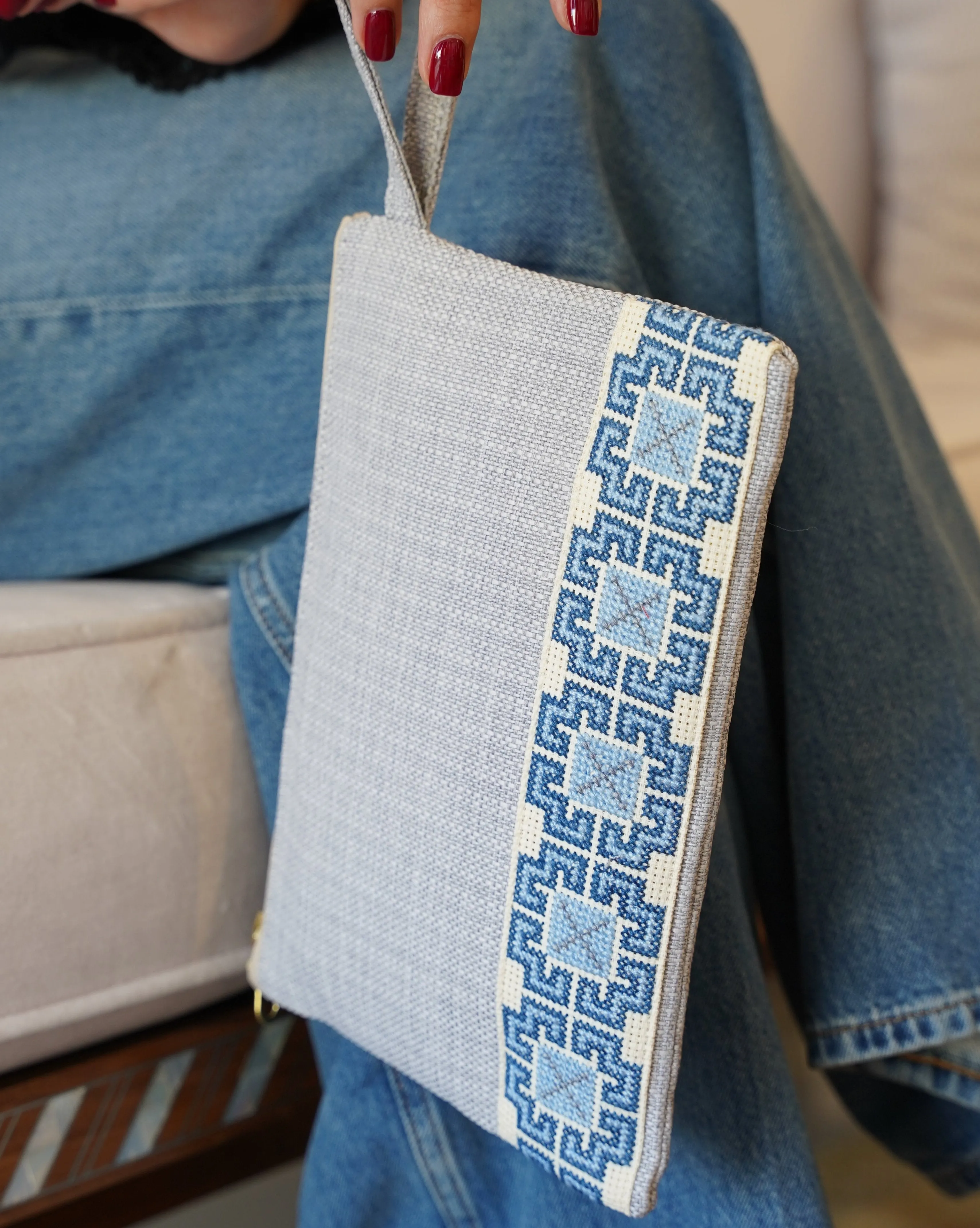 Blue Tatreez Pouch