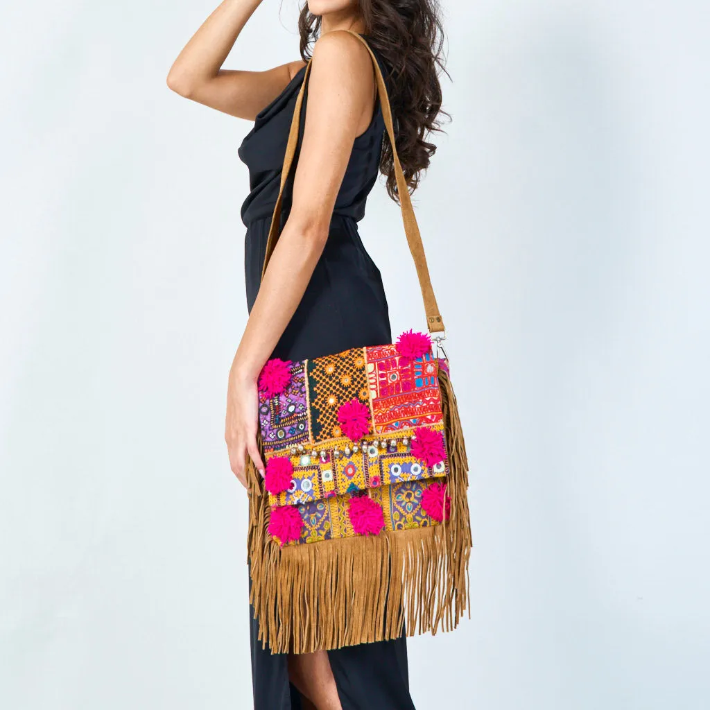 Boho embroidered fringe crossbody wholesale