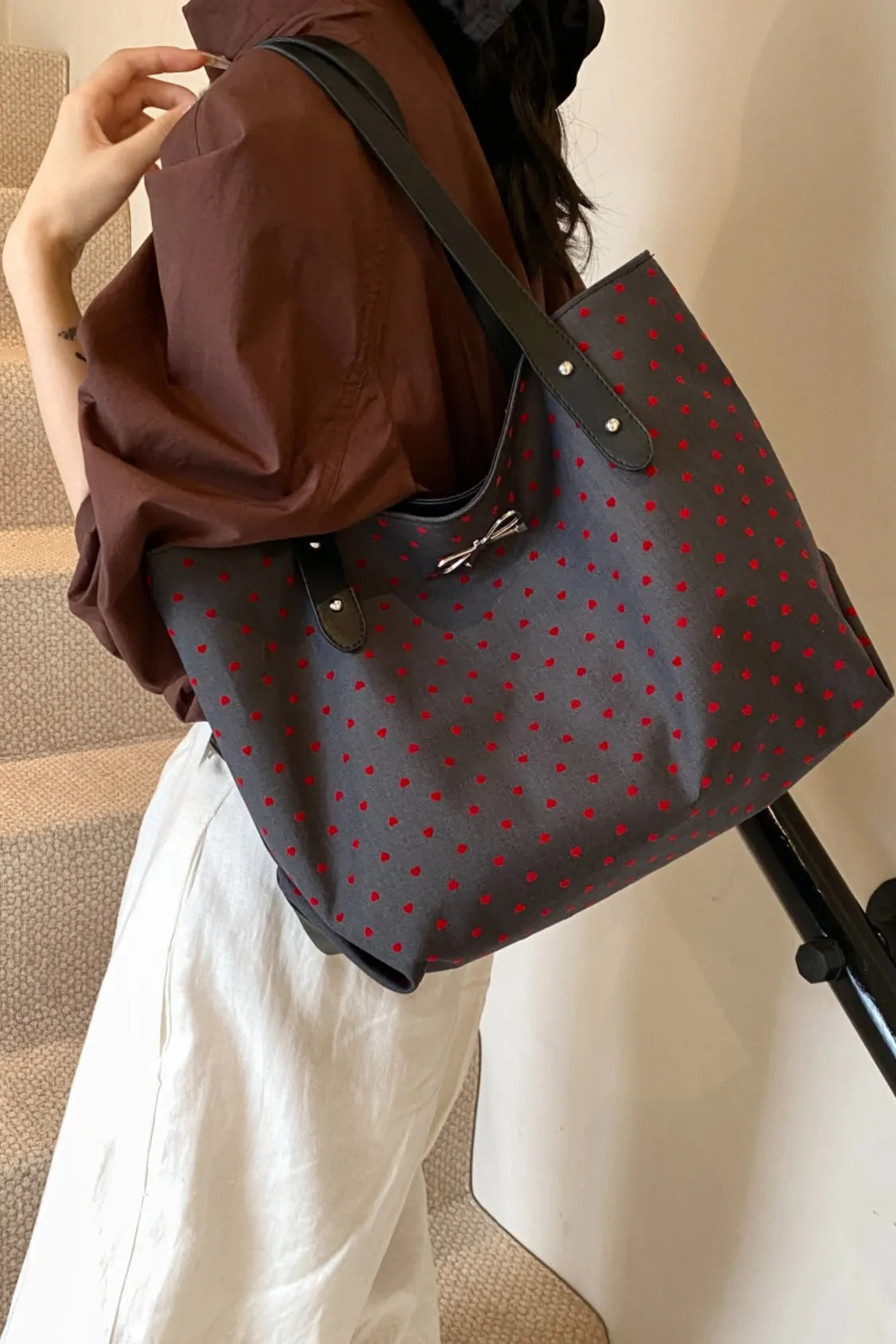 Bow Polka Dot Tote Bag