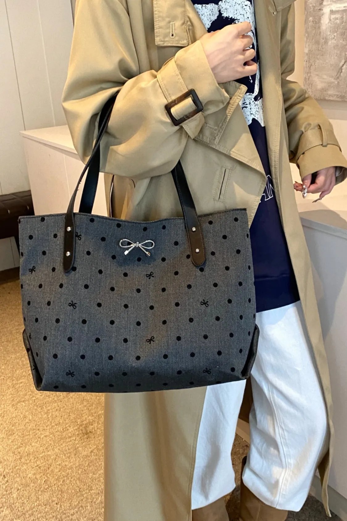 Bow Polka Dot Tote Bag
