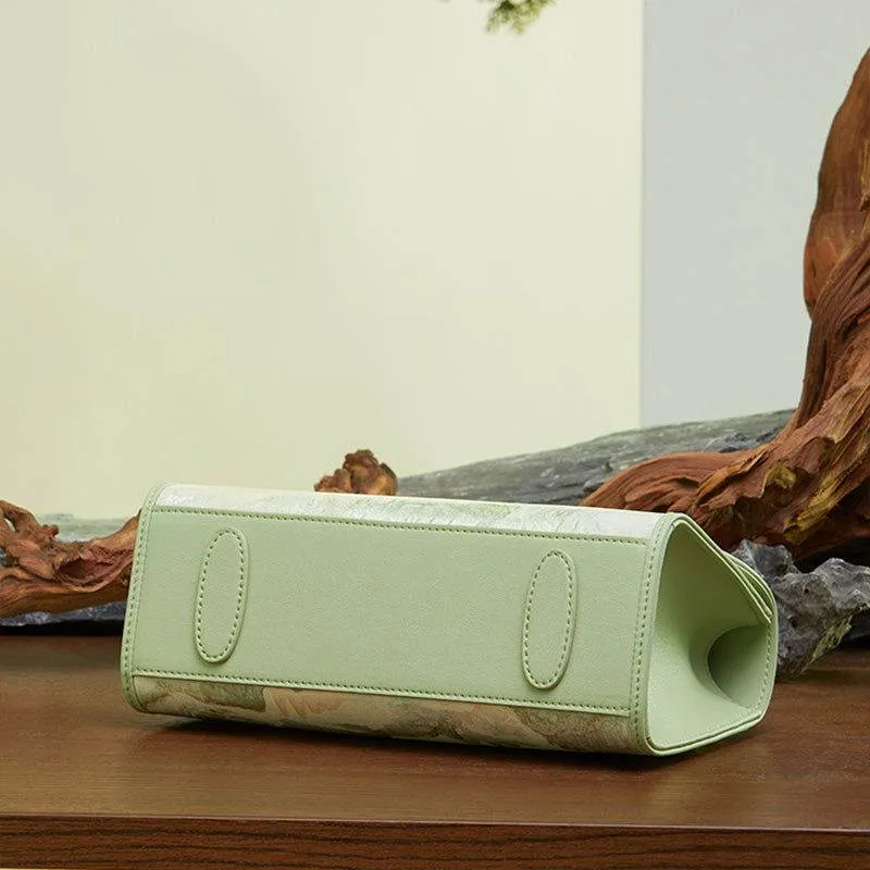 Chinese Style Mulberry Silk Bamboo Handle Light Green Handbag