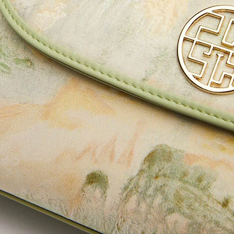 Chinese Style Mulberry Silk Bamboo Handle Light Green Handbag