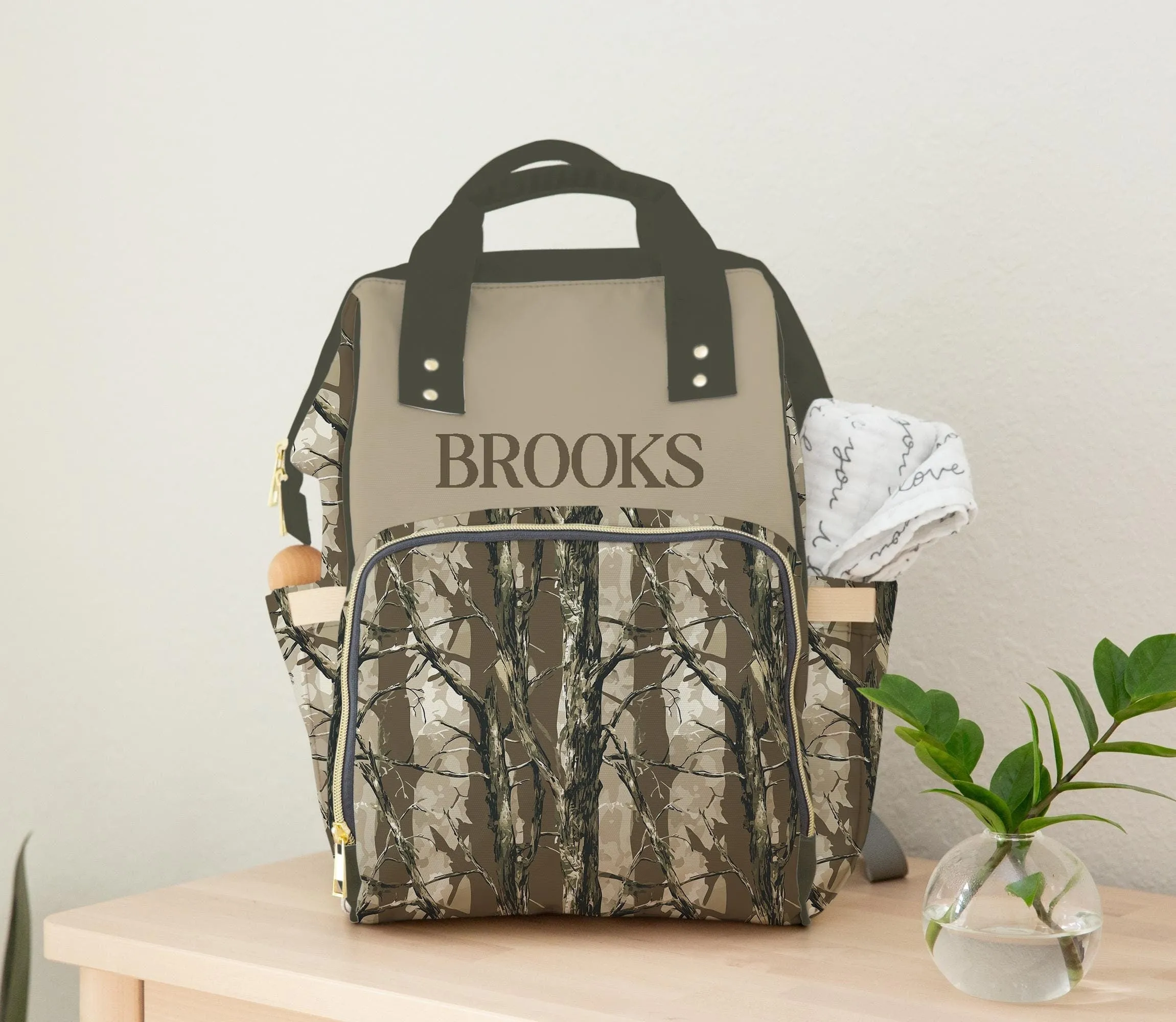 DIAPER BAG BACKPACK - PERSONALIZED BOTTOMLAND CAMO