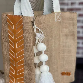Dutzi Vintage Burlap Tote with pompom