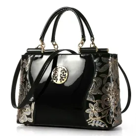 Elegant Floral Patent Leather Large Handbag for Women