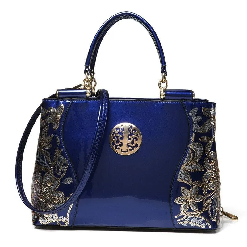 Elegant Floral Patent Leather Large Handbag for Women