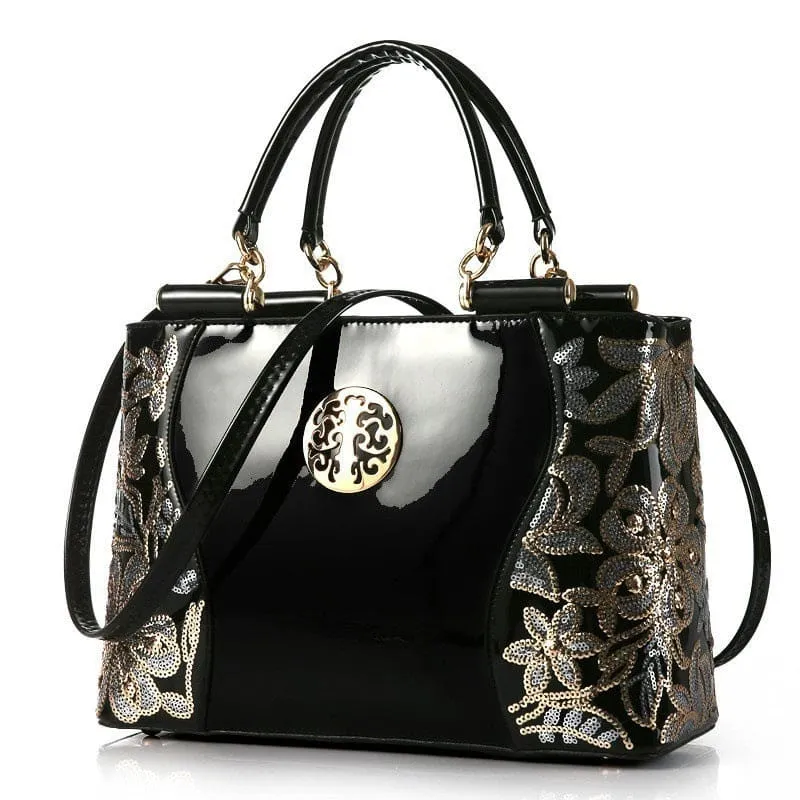 Elegant Floral Patent Leather Large Handbag for Women