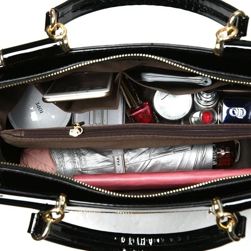 Elegant Floral Patent Leather Large Handbag for Women