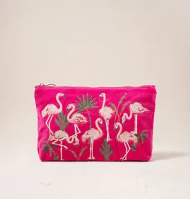 Elizabeth Scarlett Flamingos Pink Velvet Everyday Pouch