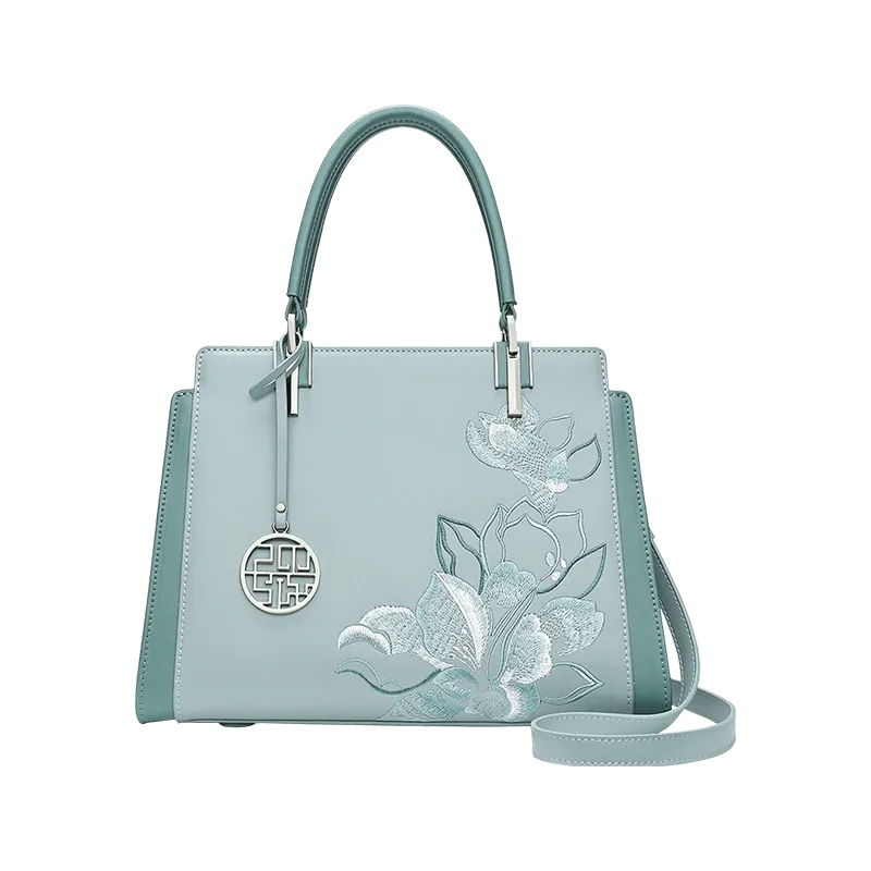 Embroidery Leather Magnolia Crossbody Tote Bag Women Handbag