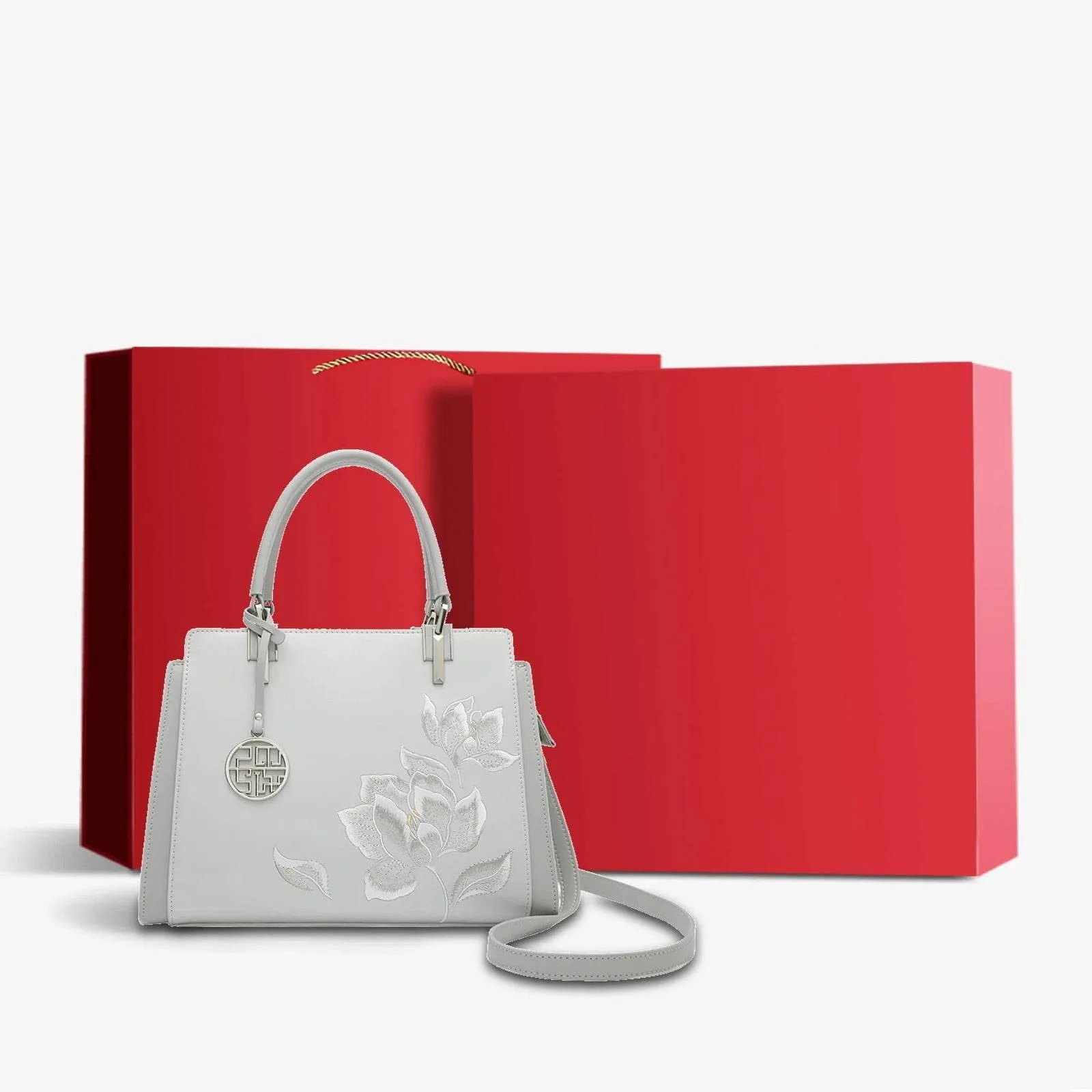 Embroidery Leather Magnolia Crossbody Tote Bag Women Handbag