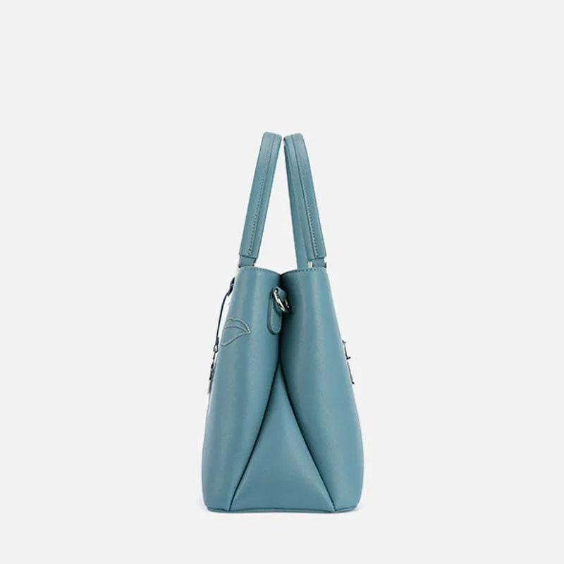Embroidery Leather Magnolia Tote Bag Elegant Women Handbag with Scarf