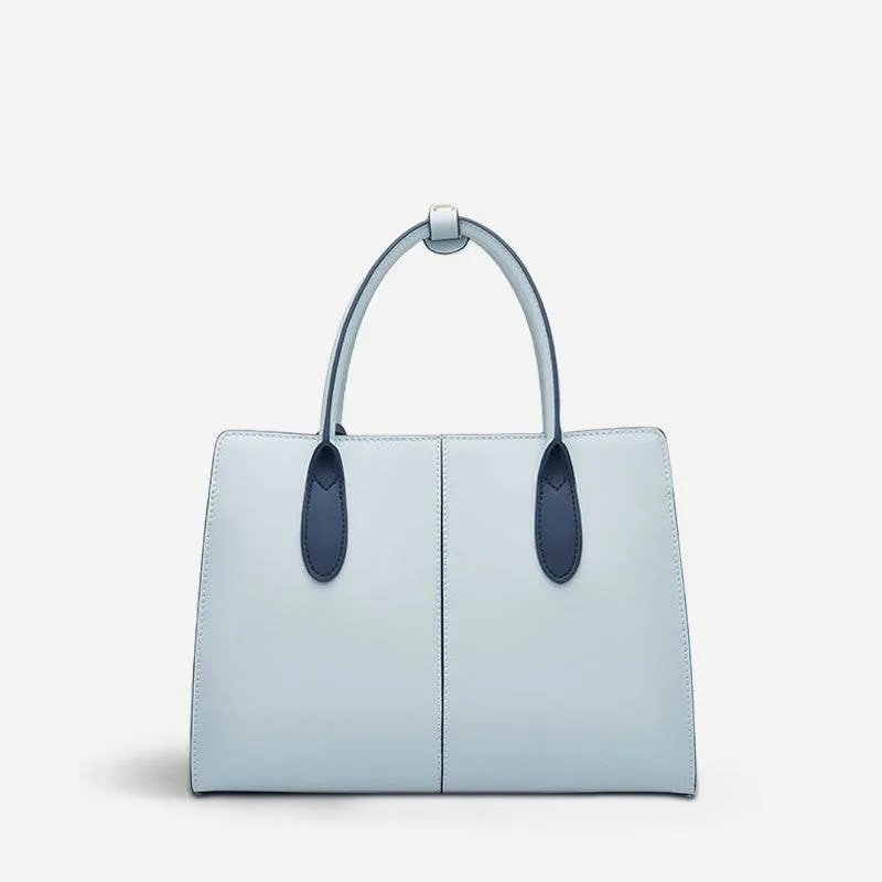Embroidery Leather Tote Bag Blue Orchid with Pendant