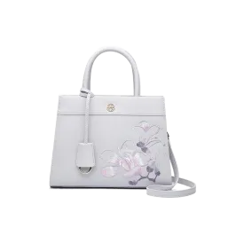 Embroidery Leather Tote Bag Purple Bauhinia Crossbody Handbag