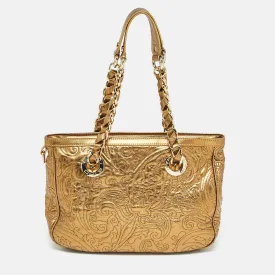 Gold Paisley Embossed Leather Chain Tote