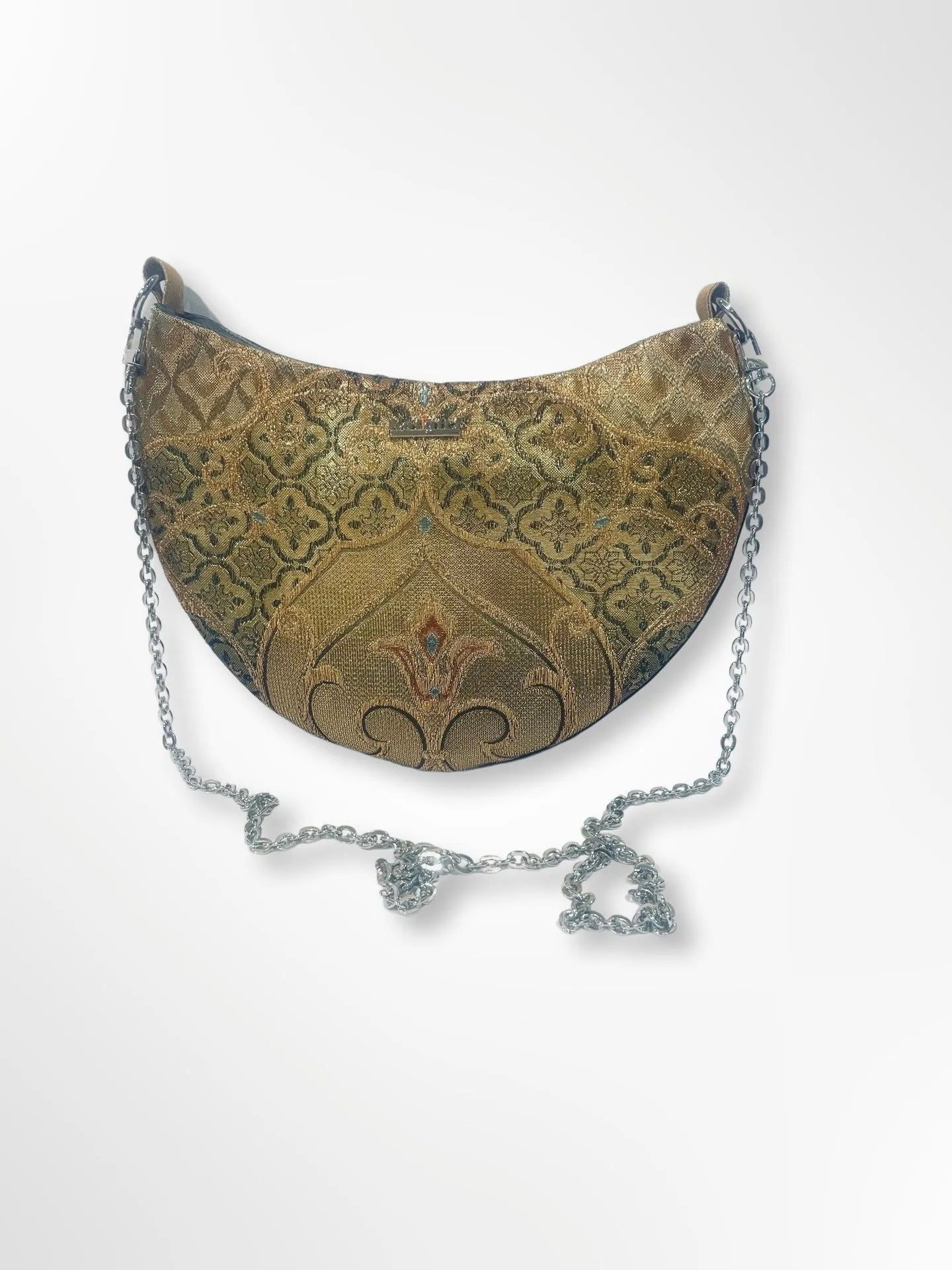 Golden Geometric Floral Crescent Bag