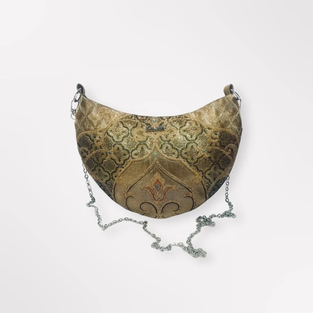 Golden Geometric Floral Crescent Bag
