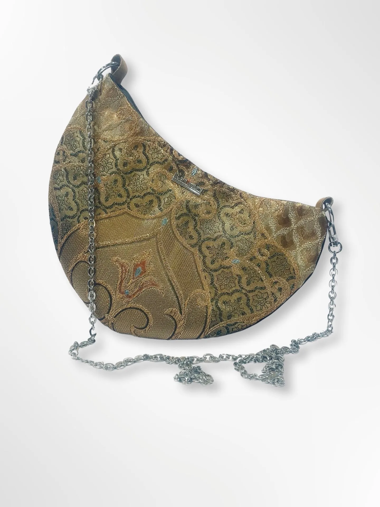 Golden Geometric Floral Crescent Bag