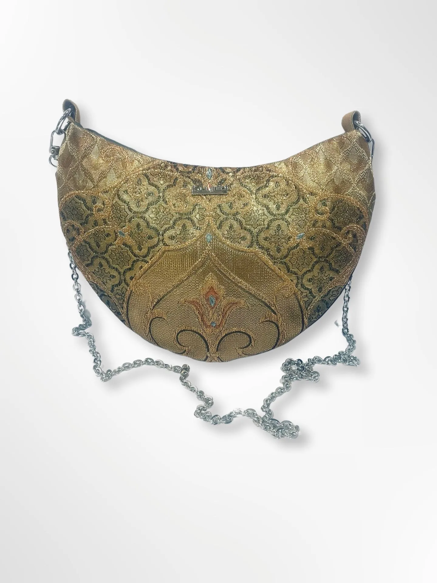 Golden Geometric Floral Crescent Bag