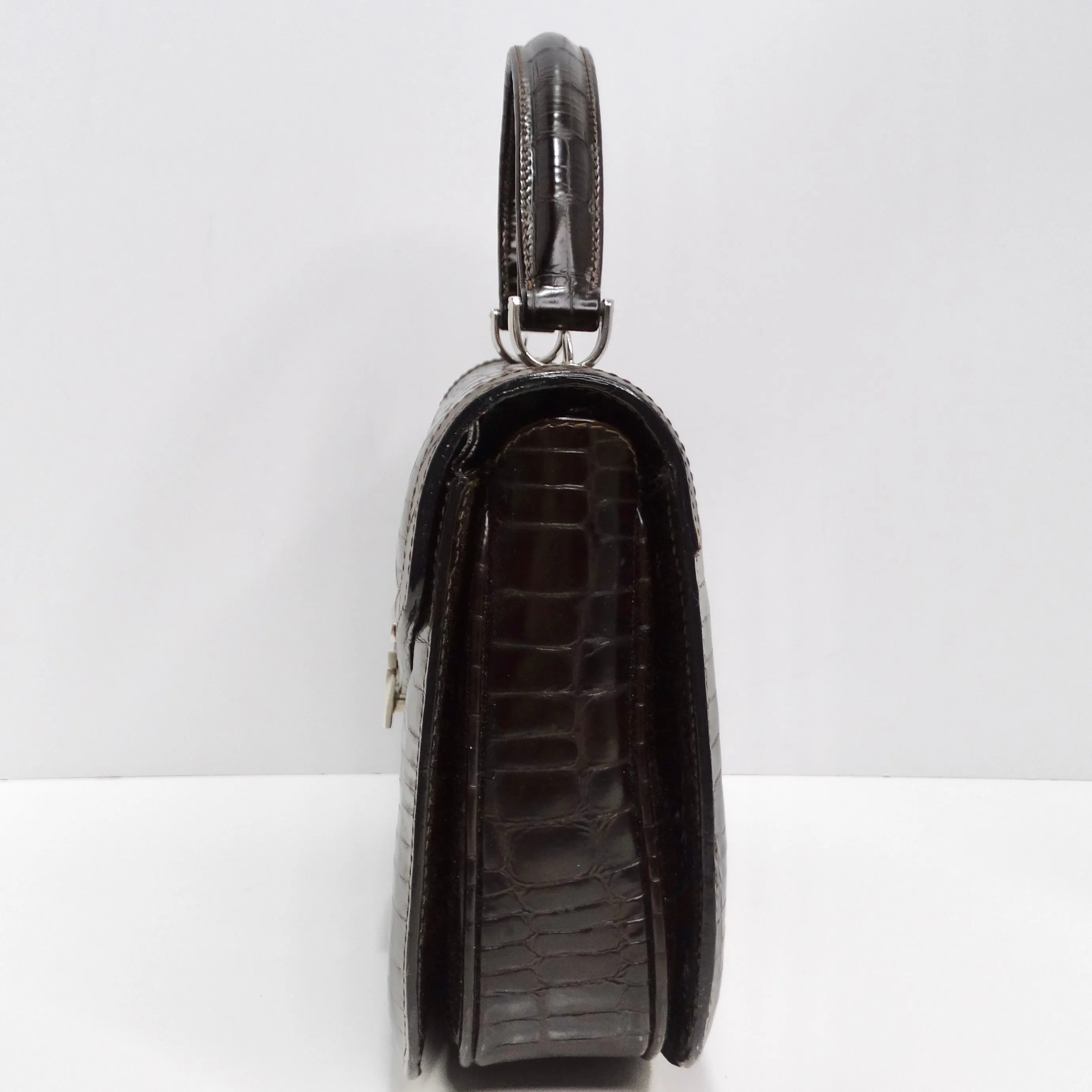 Gucci 1980s Alligator Embossed Leather Handbag