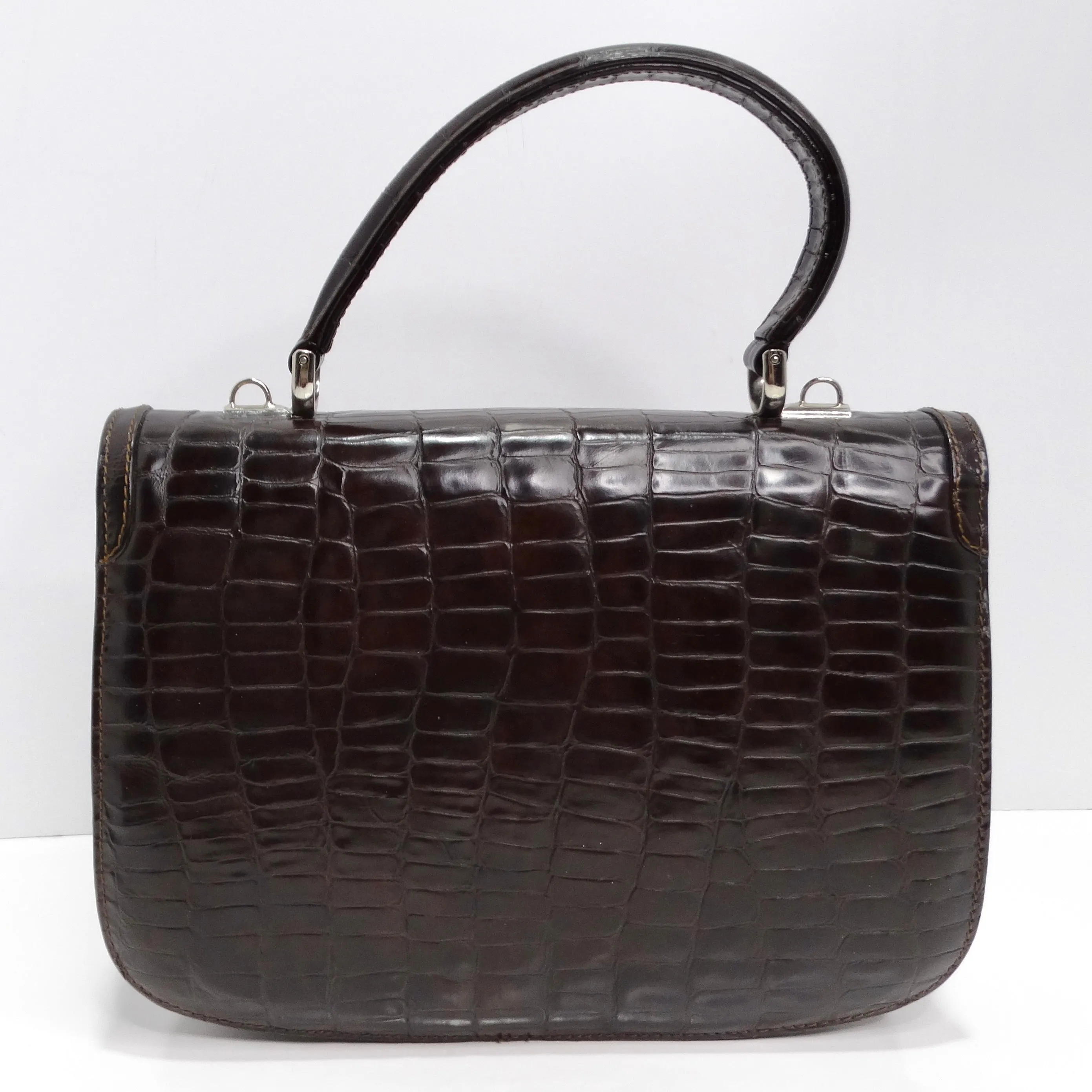 Gucci 1980s Alligator Embossed Leather Handbag