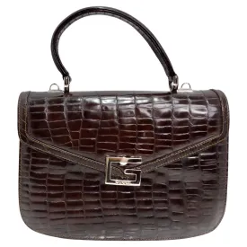 Gucci 1980s Alligator Embossed Leather Handbag