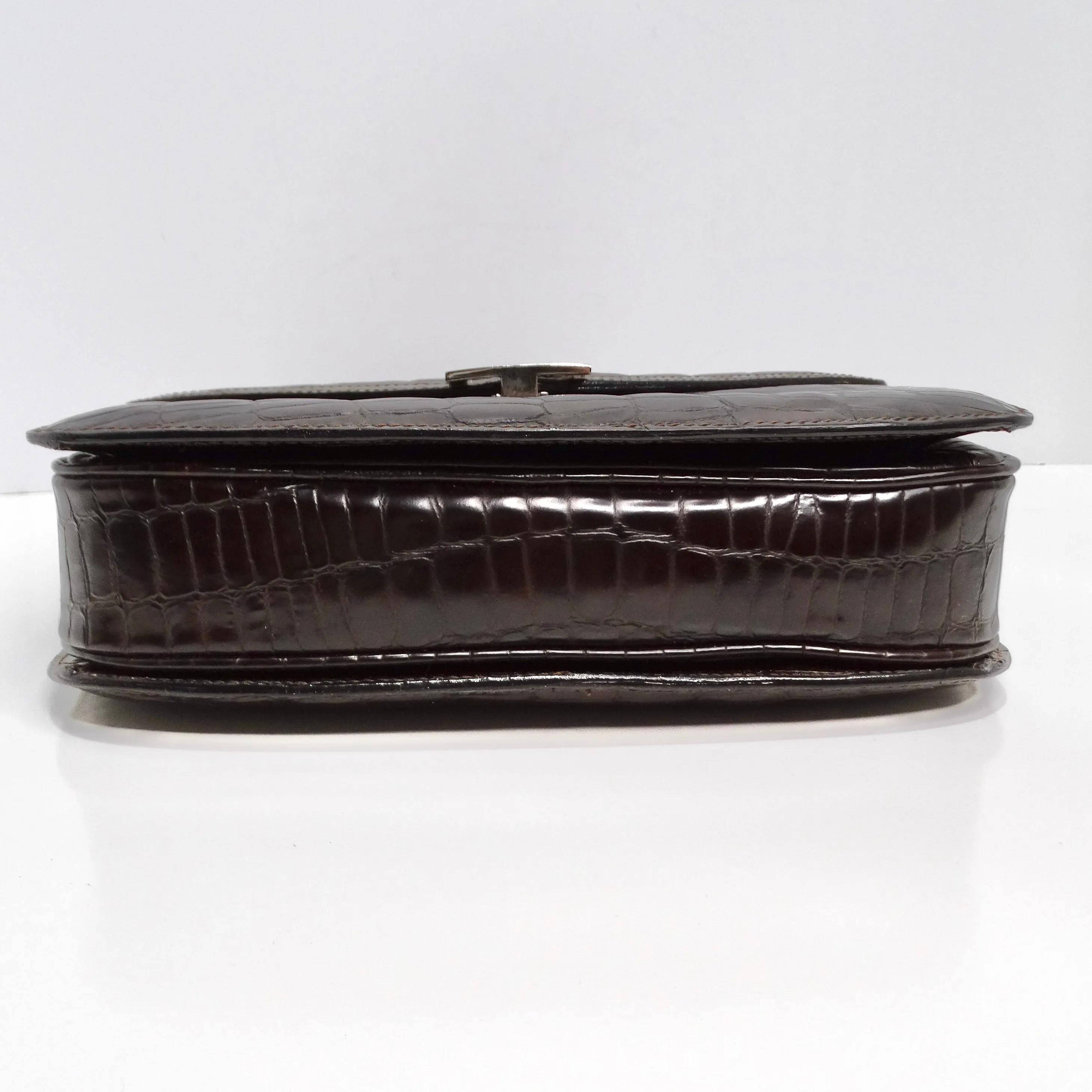 Gucci 1980s Alligator Embossed Leather Handbag