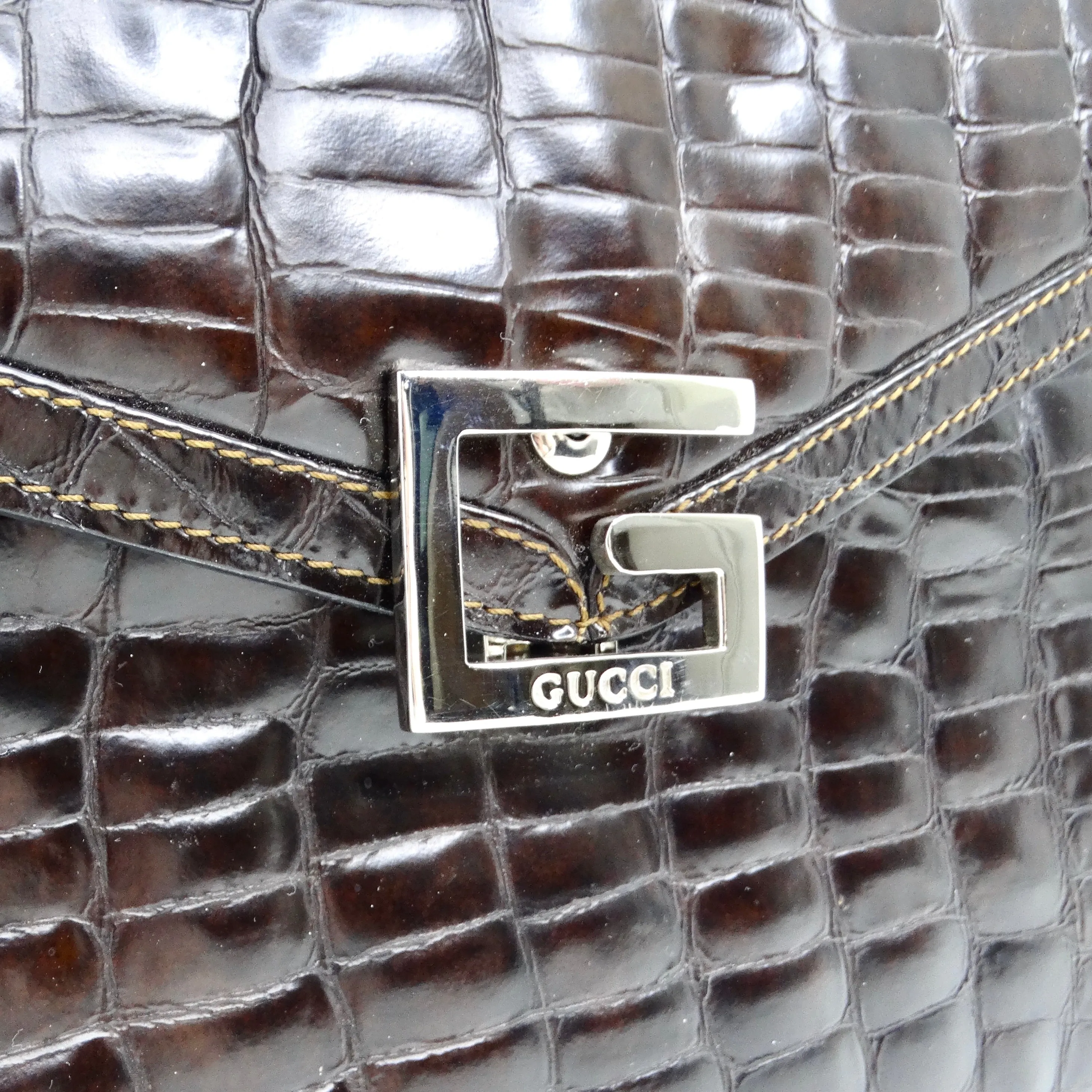 Gucci 1980s Alligator Embossed Leather Handbag