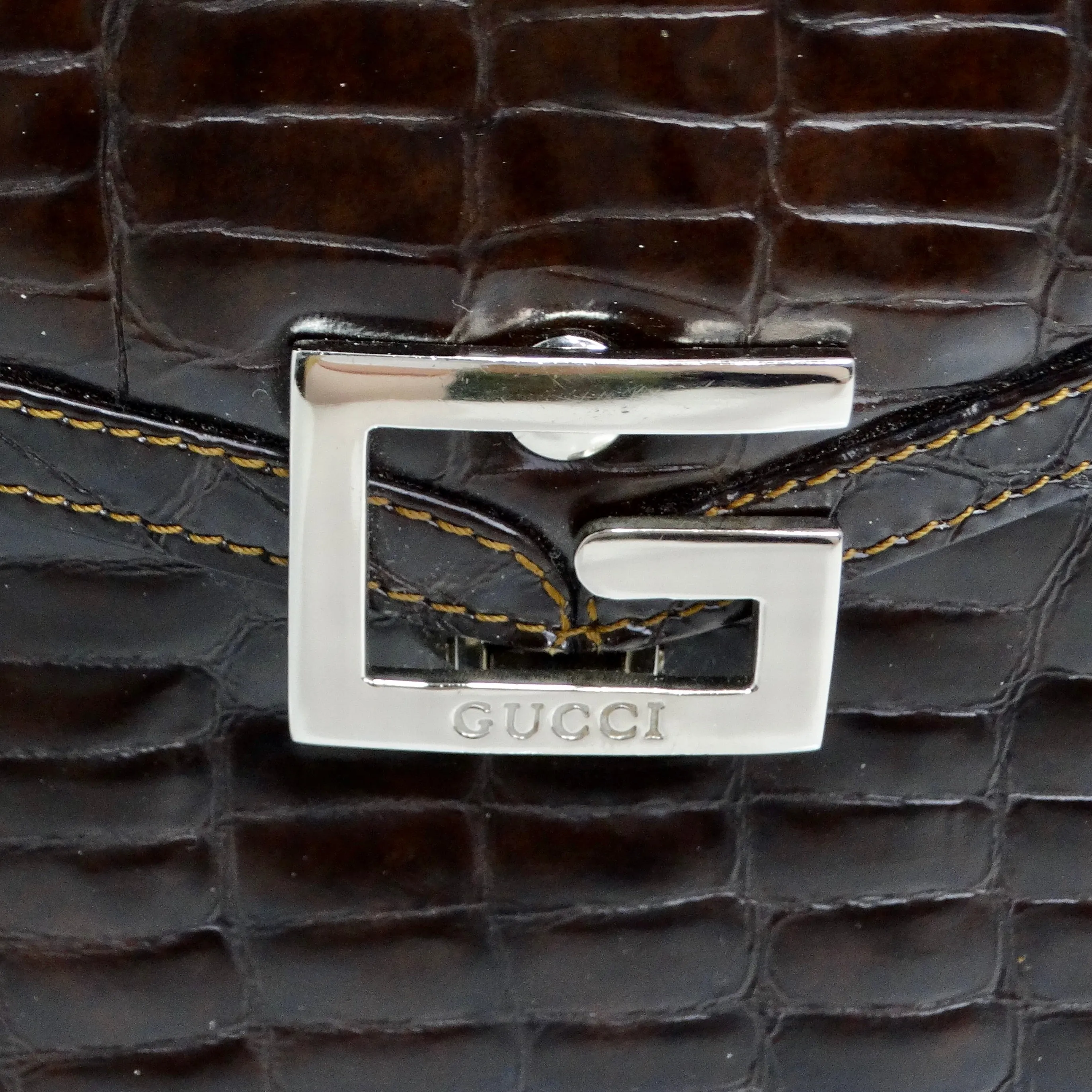 Gucci 1980s Alligator Embossed Leather Handbag