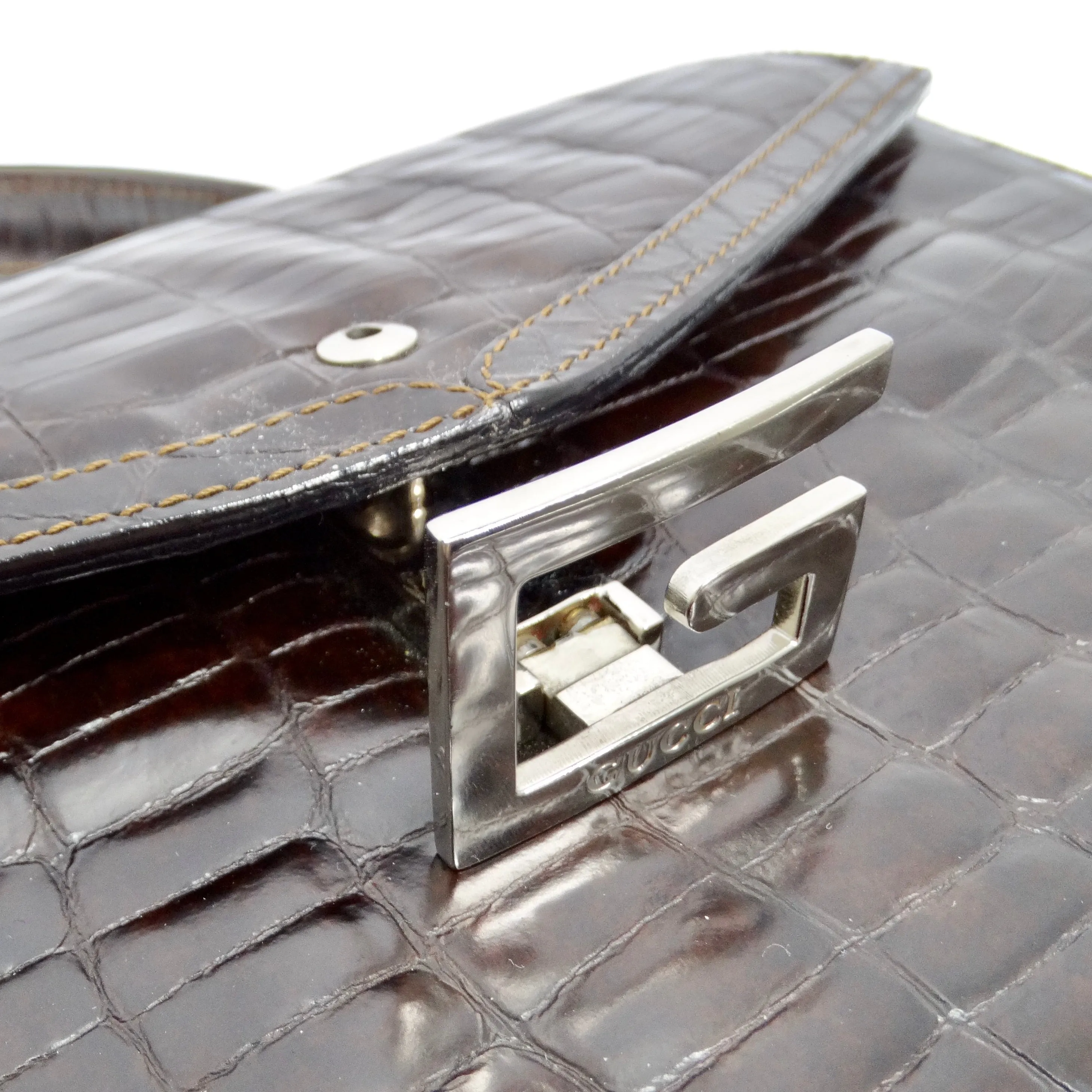 Gucci 1980s Alligator Embossed Leather Handbag