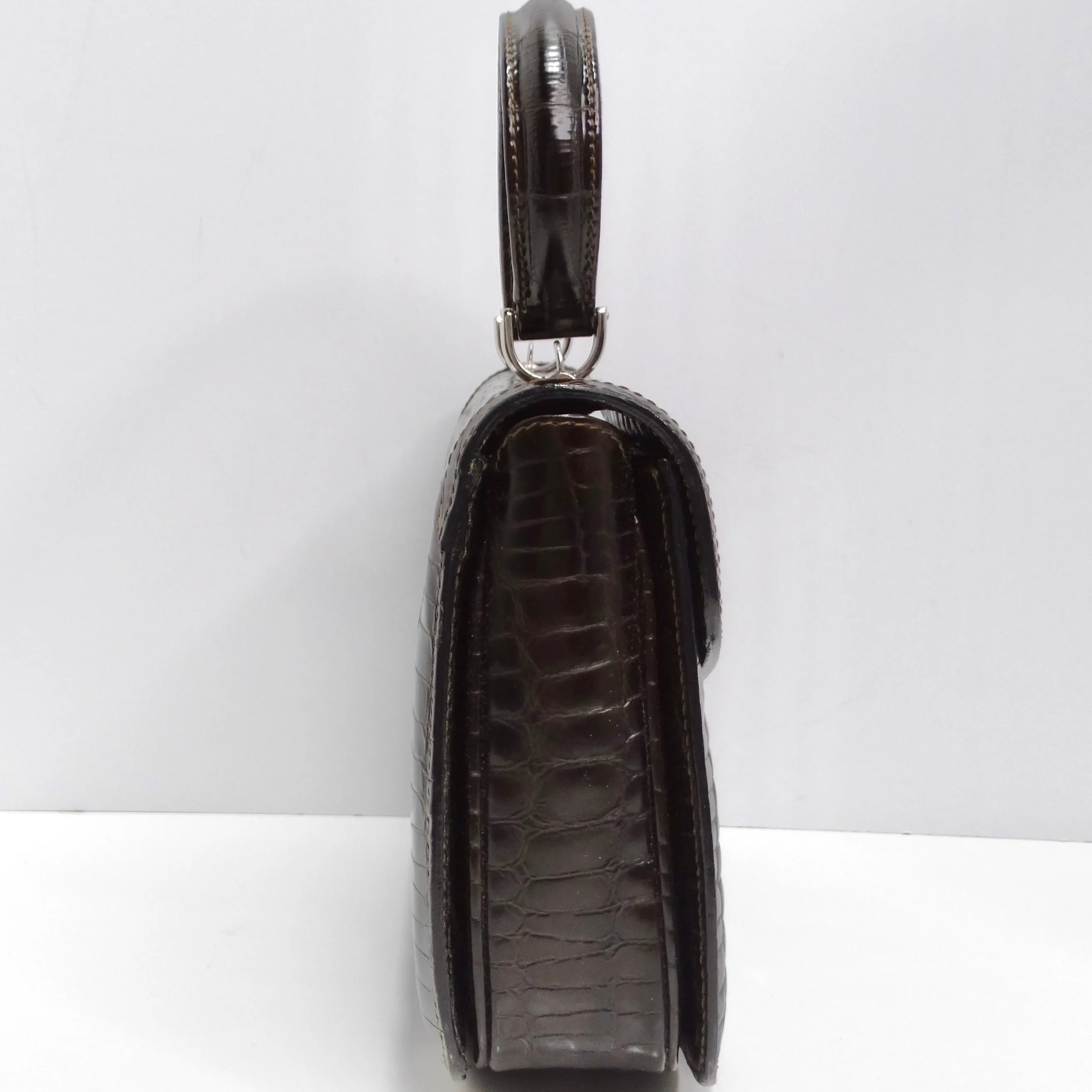 Gucci 1980s Alligator Embossed Leather Handbag