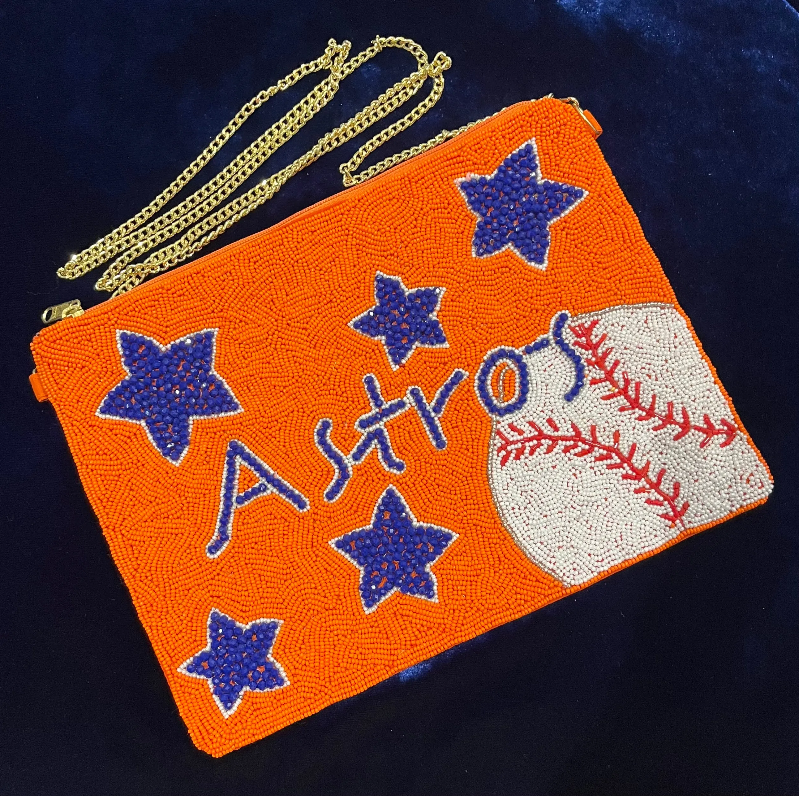 Houston Astros Beaded Orange Crossbody Bag